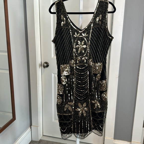 Pretty Guide Black and Gold Sequin tank dress XXL new year holiday formal - Picture 5 of 15